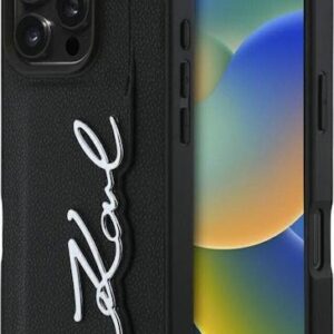 Θήκη κινητού Karl Lagerfeld HC Grained PU Cardslot Metal Signature for iPhone 16 Pro Black