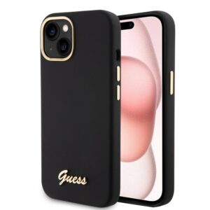 Θήκη κινητού Guess Silicone Script Metal Logo & Frame for iPhone 15 Black