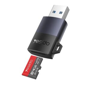Card Reader Yesido USB, High-speed, Aluminum Alloy, Support 1TB, Plug and Play, TF Card Black