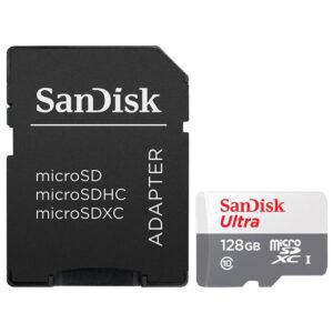 Κάρτα μνήμης SanDisk Ultra with Adapter, Micro SDXC, 128GB, Class 10, Read 100MB/s, UHS-I U1 White