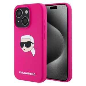 Θήκη κινητού Karl Lagerfeld Silicone MagSafe for iPhone 15 Karl`s Head Fuchsia