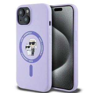 Θήκη κινητού Karl Lagerfeld Silicone Ring MagSafe for iPhone 15 Karl&Choupette Heads Purple