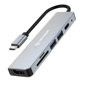 USB Hub Techsuit Docking Station TurboChargeX 6 in 1 (H5) - Type-C to 2x USB, Type-C, HDMI, TF/SD Card, PD87W, 4K@30Hz Gray