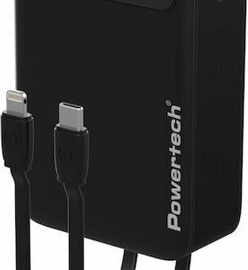 Power Bank Powertech PT-1504 με καλώδια και οθόνη 20000mah 22.5w Black