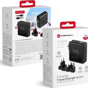 Φορτιστής κινητού Forcell 6in1 USB A, USB C 45W/ MagSafe Power Bank 15000 mAh/Cables USB-C-USB-C, USB-C-Lightning Black