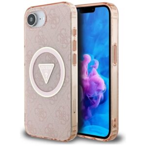 Θήκη κινητού Guess IML Metal Glitter 4G Circle Triangle MagSafe for iPhone 16e Pink