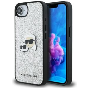 Θήκη κινητού Karl Lagerfeld Hardcase Glitter Fixed for iPhone 16e Silver Karl&Choupette Head